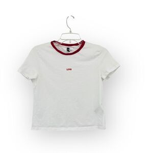 H&M Cropped Graphic Love T-Shirt In White Size S